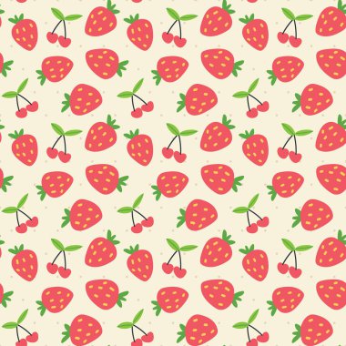 Kayısı Beyaz arka plan üzerinde polka nokta ile Kiraz çilek dikişsiz desen