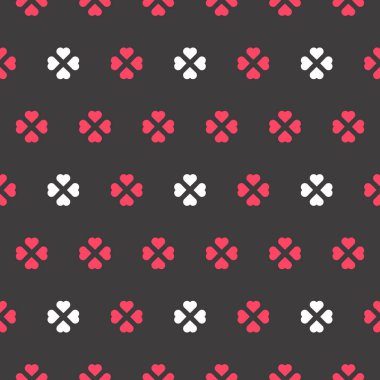 Siyah arka plan üzerinde koyu pembe ve beyaz Kalp dekoratif moda dikişsiz desen 