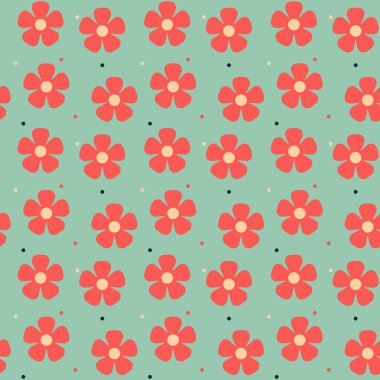 Vintage geleneksel kırmızı çiçek dikişsiz desen Açık yeşil arka plan