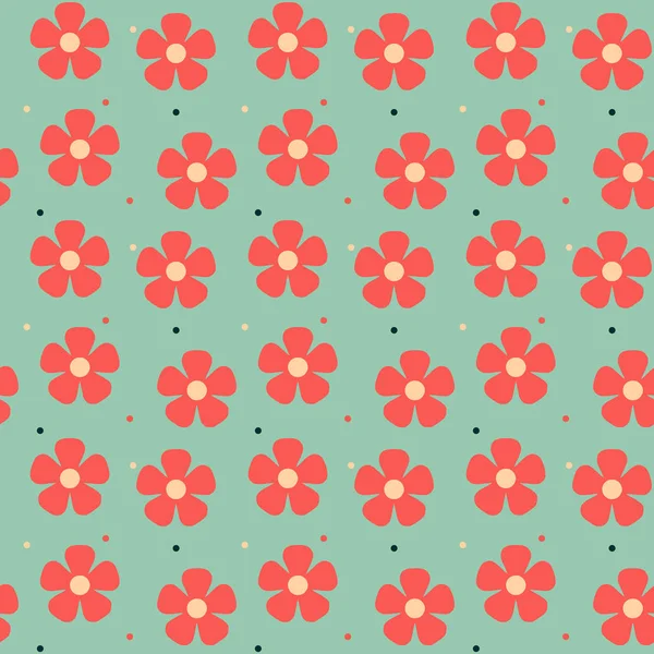 Vintage traditional red floral seamless pattern light green background — Stock Vector