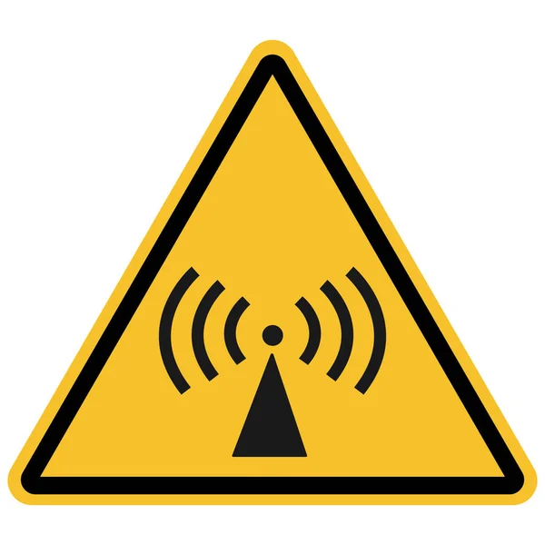 Neionizující radiační znak, výstražné symboly upozornění na pozadí žlutého trojúhelníku. — Stockový vektor