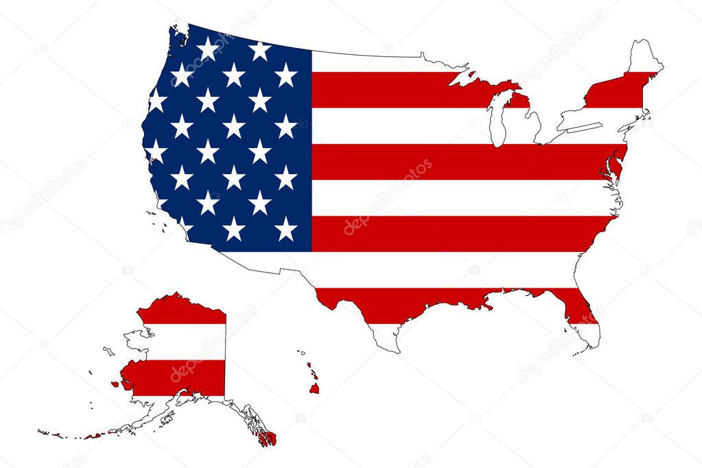 United states map with flag vector - USA Flag map.