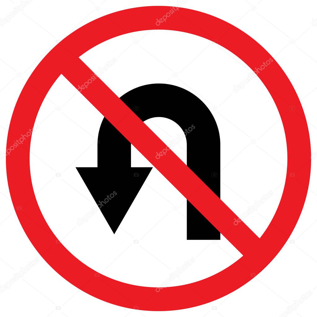 Traffic warning sign no u-turn vector illustration background