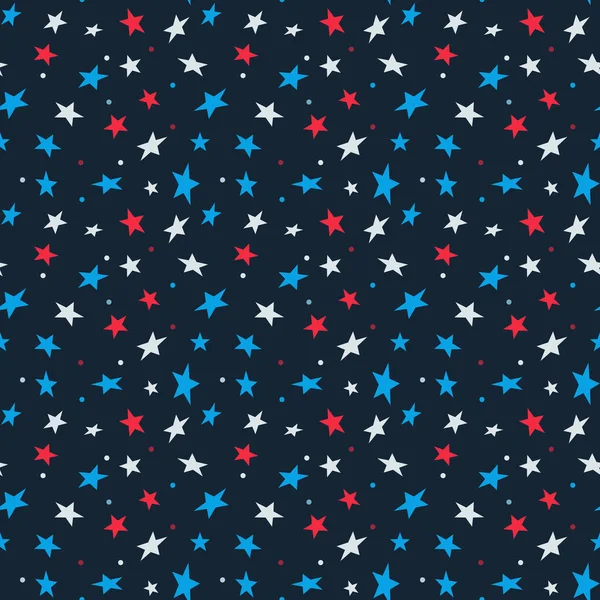 Rojo Azul Blanco Confeti Estrella Patrón Sin Costura Sobre Fondo — Archivo Imágenes Vectoriales