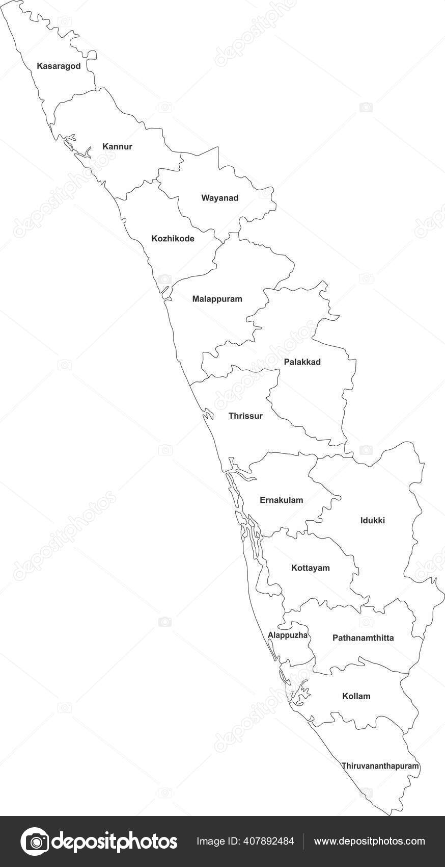 Kerala Political Map Name Labels White Background Vector Image By C Rasik Niceguy Gmail Com Vector Stock 407892484
