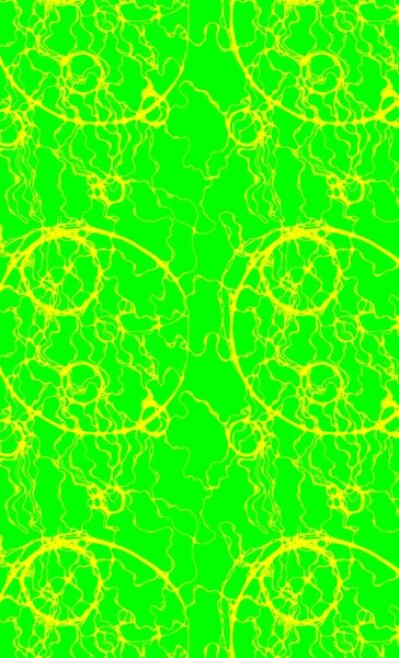 Seamless Pattern Drawn Luminous Yellow Circles Random Lines Green Background — Stock Photo, Image