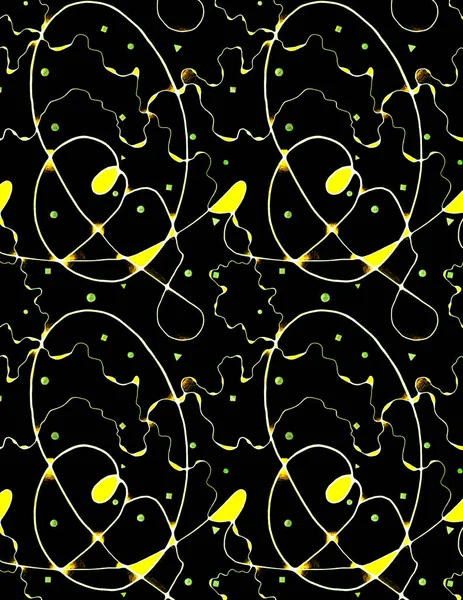 Безшовний Абстрактний Візерунок Намальований Жовтими Нерегулярними Формами Випадковими Вигнутими Лініями — стокове фото
