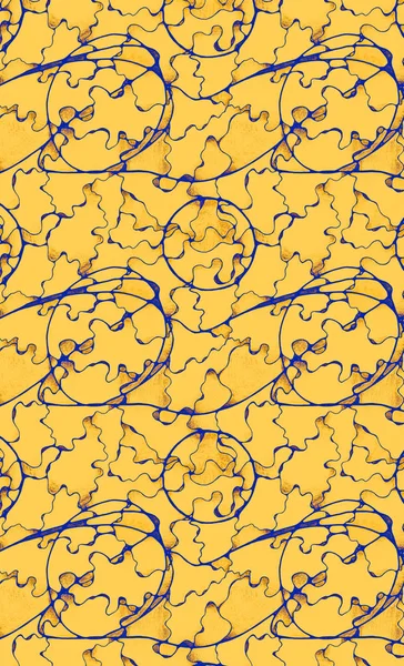 Seamless Pattern Drawn Abstract Forms Random Lines Yellow Background Manual — Stock Photo, Image