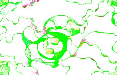 Soyut, pürüzsüz desen. Rastgele çizgilerin ve beyaz arka planda sonsuz yeşil şekillerin konsepti. Kalem çizimi. Manüel grafikler. Nörografik sanat.