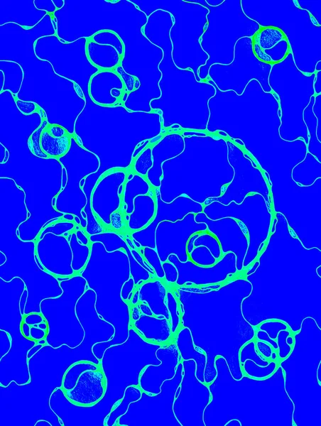 Seamless Pattern Drawn Circles Random Lines Dark Blue Background Manual — Stock Photo, Image