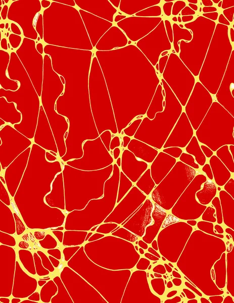 Безшовний Абстрактний Візерунок Жовтими Лініями Колами Перетинаються Червоному Тлі Малюнок — стокове фото