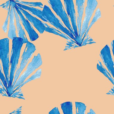 Mavi deniz kabuğu ile suluboya dikişsiz desen. Deniz ürünleri suluboya arka plan. Deniz kabuğu illüstrasyon