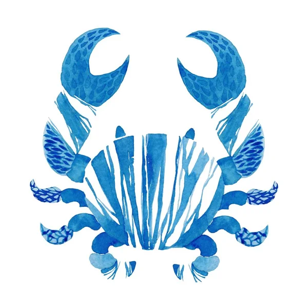 Изолированный акварельный набор с голубым крабом. Иллюстрация морепродуктов акварелью. Белый фон — стоковое фото