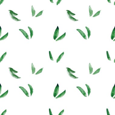 Boya fırçası ile dikişsiz soyut renkli suluboya deseni, botanik elemanları. Yaprakları ile el çizim tesisi arka plan