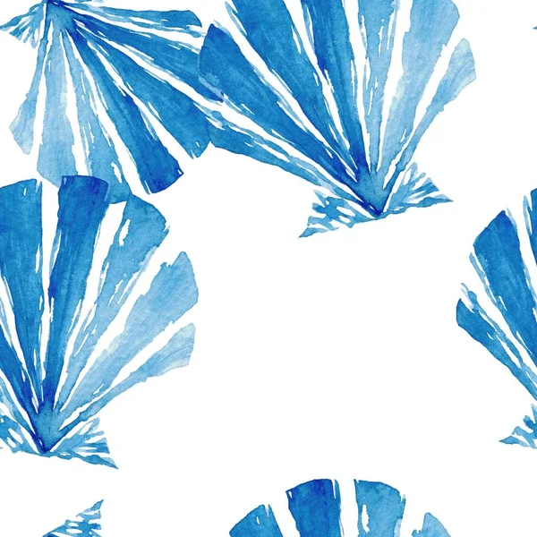 青い海の貝殻と水彩シームレスなパターン。シーフード水彩画の背景。貝殻イラスト — ストック写真