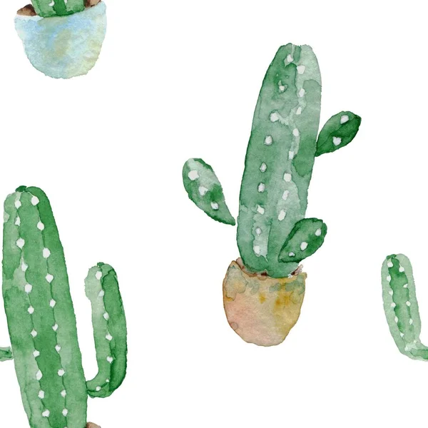 Aquarell nahtloses Muster mit Kaktus. Aquarell handgezeichnete Illustration. botanischer Hintergrund — Stockfoto