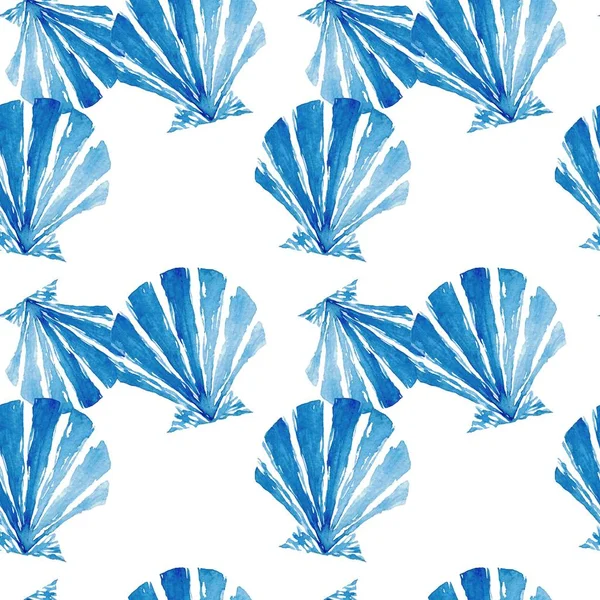 Aquarelle motif sans couture avec coquille de mer bleue. Fruits de mer fond aquarelle. Illustration coquille Image En Vente