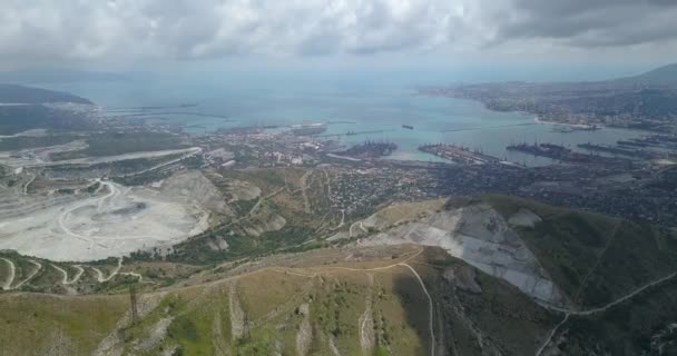 View City Novorossiysk Height Quarry Industrial Part City Port Day — Stock Video