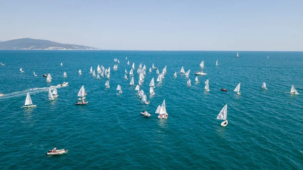 Competition on small yachts under sail on the Black Sea in Novorossiysk.