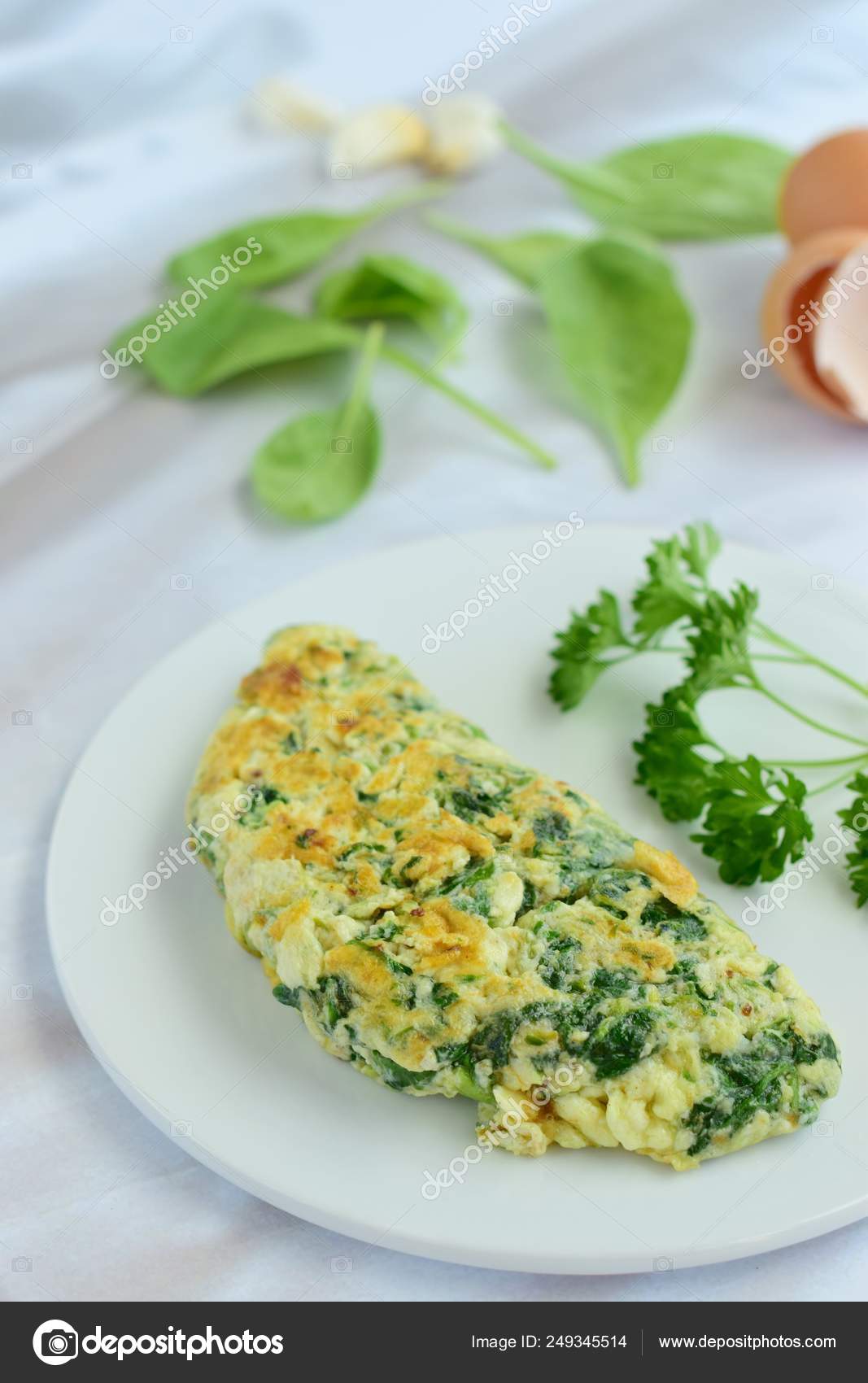 Egg White Omelette Spinach Alfalfa Sprout Parsley Stock Photo by