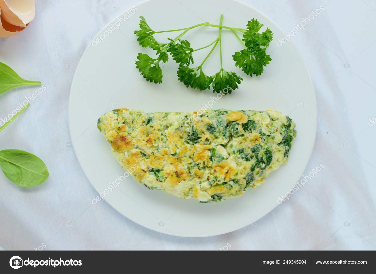 Egg White Omelette Spinach Alfalfa Sprout Parsley Stock Photo by