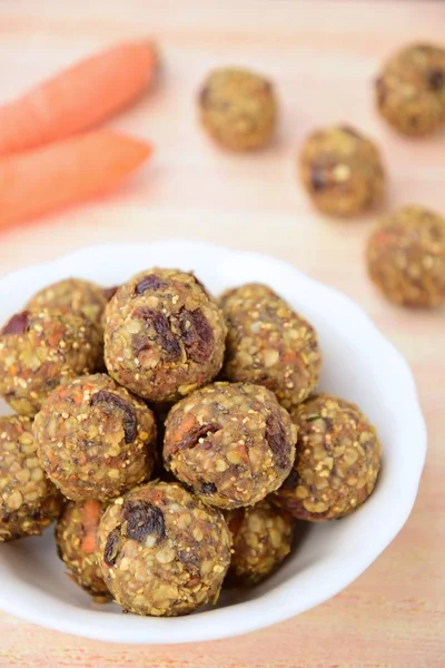 Carrot Oat Date Energy Balls Gluten Free Vegan Food Wooden — стоковое фото