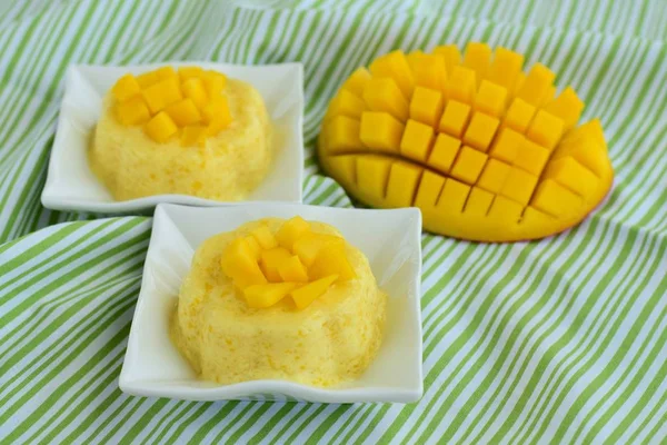 Homemade Dessert Mango Pudding Mango Chunks — Stock Photo, Image