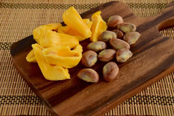 Ripe Jackfruit Nangka Seeds Wooden Board — Stock Photo, Image