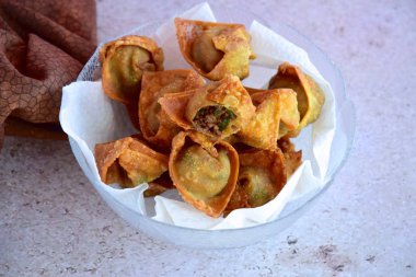 Homemade fried beef wontons