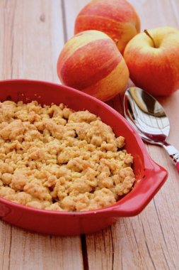 closeup of apples crumble dessert