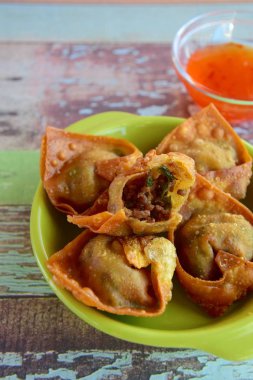 Homemade fried beef wontons