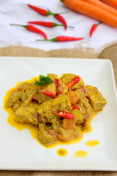 Spicy Tempeh Curry Carrot Cooked Coconut Milk — Stock Photo, Image