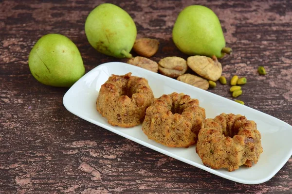 Pear Fig Pistachio Mini Bundt Cake Gugelhupf — Stock Fotó