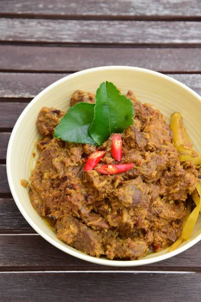 Beef Rendang Estofado Carne Picante Indonesia Plato Popular Para Celebrar — Foto de Stock