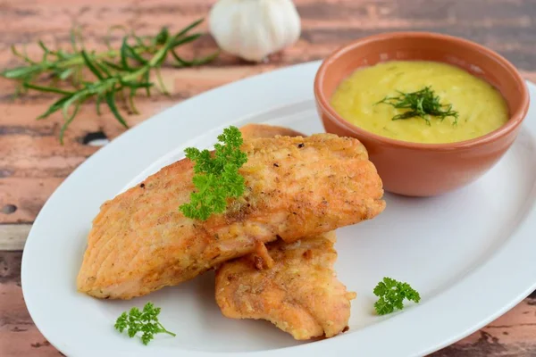 Fried Salmon Fish Mashed Potato — Zdjęcie stockowe