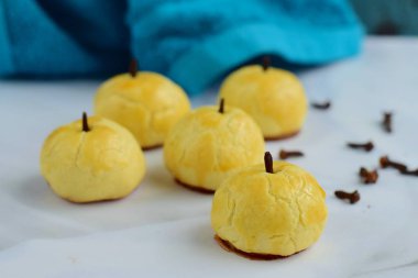 Homemade traditional Cookies in Indonesia, Kue Nastar, pineapple tart cookies garnish with cloves