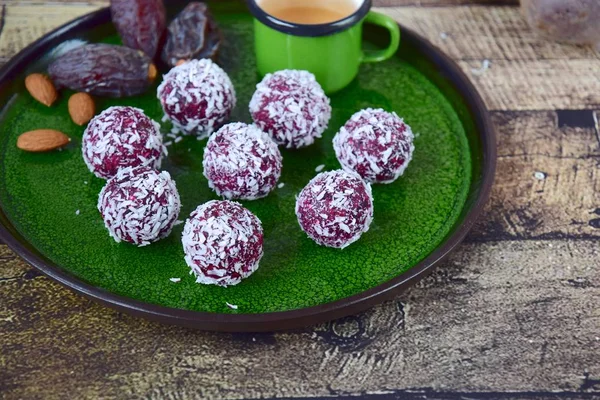 Beetroot date almond coconut energy balls