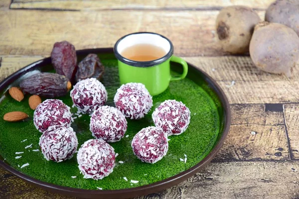 Beetroot date almond coconut energy balls