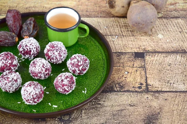 Beetroot date almond coconut energy balls