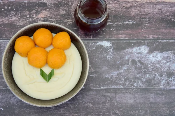 Bubur Sumsum Biji Salak Avena Harina Arroz Indonesia Con Bolas — Foto de Stock