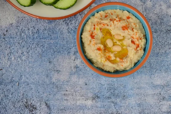 Homemade Rosemary Garlic White Bean Hummus Olive Oil Cayenne Pepper — Stock Photo, Image