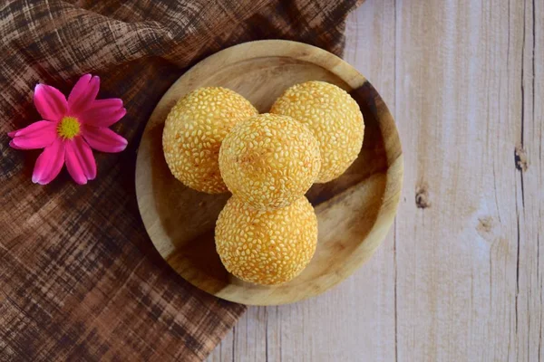 Sesame Seed Balls Onde Onde Indonesian Traditional Street Food Glutinous — Stock Photo, Image