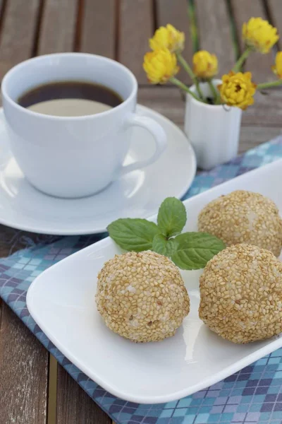 Sesame Seed Balls Onde Onde Indonesian Traditional Street Food Glutinous — Stock Photo, Image