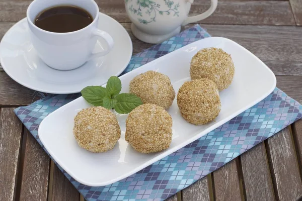 Sesame Seed Balls Onde Onde Indonesian Traditional Street Food Glutinous — Stock Photo, Image