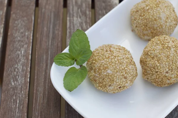 Sesame Seed Balls Onde Onde Indonesian Traditional Street Food Glutinous — Stock Photo, Image