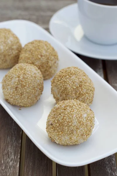 Sesame Seed Balls Onde Onde Indonesian Traditional Street Food Glutinous — Stock Photo, Image