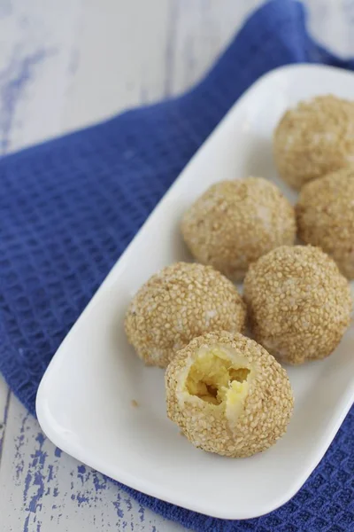 Sesame Seed Balls Onde Onde Indonesian Traditional Street Food Glutinous — Stock Photo, Image