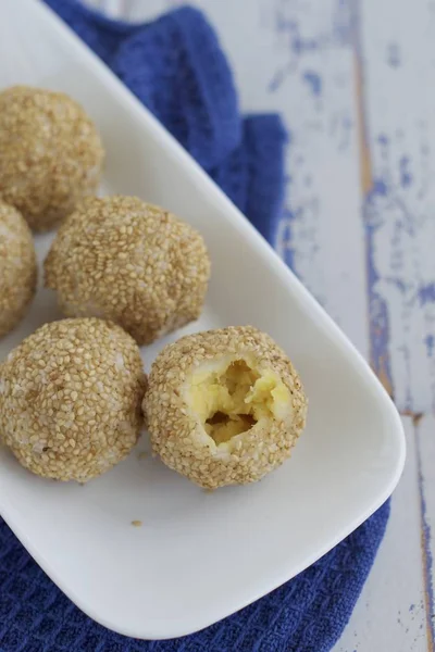 Sesame Seed Balls Onde Onde Indonesian Traditional Street Food Glutinous — Stock Photo, Image