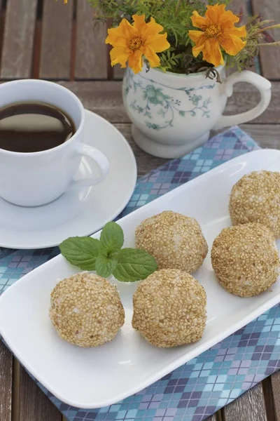 Sesame Seed Balls Onde Onde Indonesian Traditional Street Food Glutinous — Stock Photo, Image