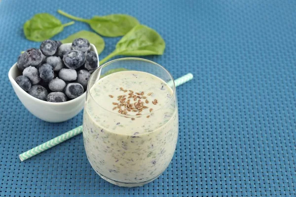 Spinach Blueberry Smoothie Flax Seeds — Stok fotoğraf